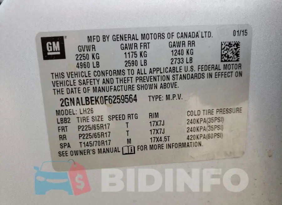2GNALBEK0F6259564 Photo# 10