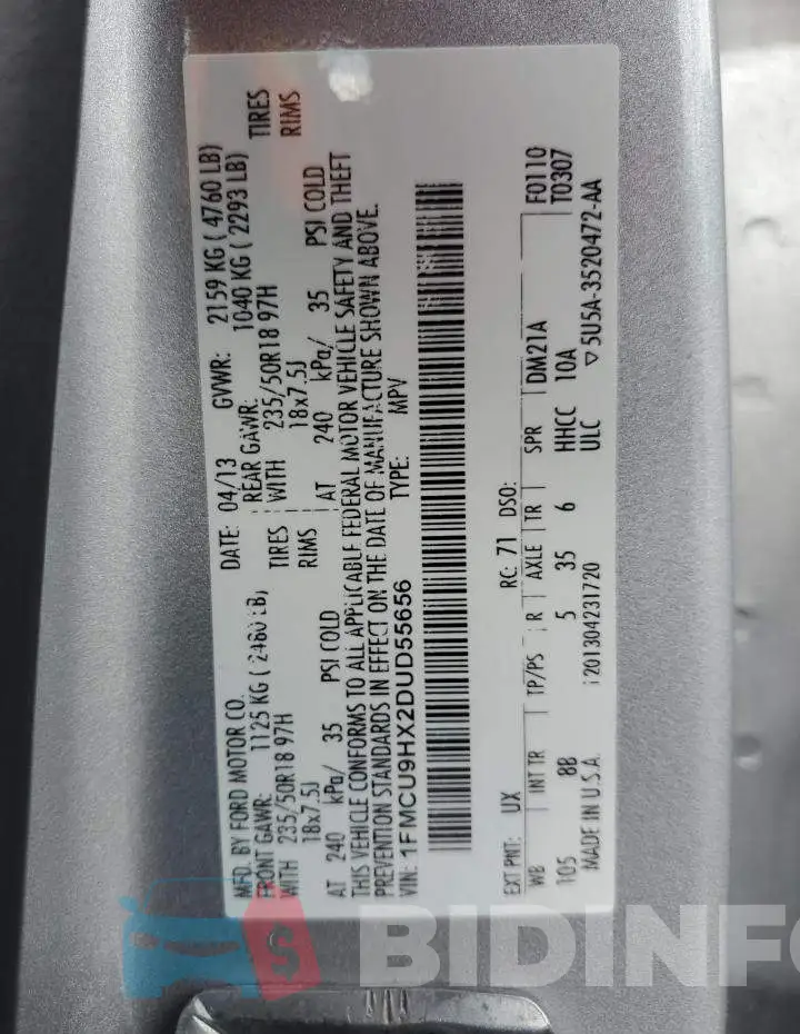 1FMCU9HX2DUD55656 Photo# 10