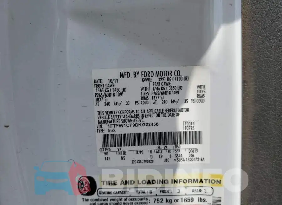 1FTFW1CF9DKG22458 Photo# 12