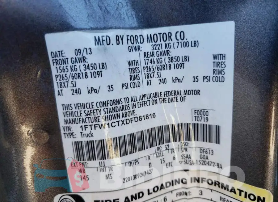 1FTFW1CTXDFD81816 Photo# 10