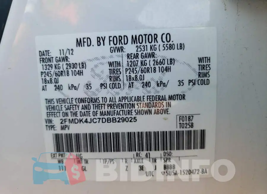 2FMDK4JC7DBB29025 Photo# 10