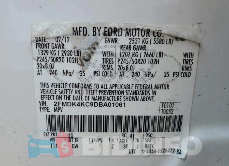2FMDK4KC9DBA01061 Photo# 10