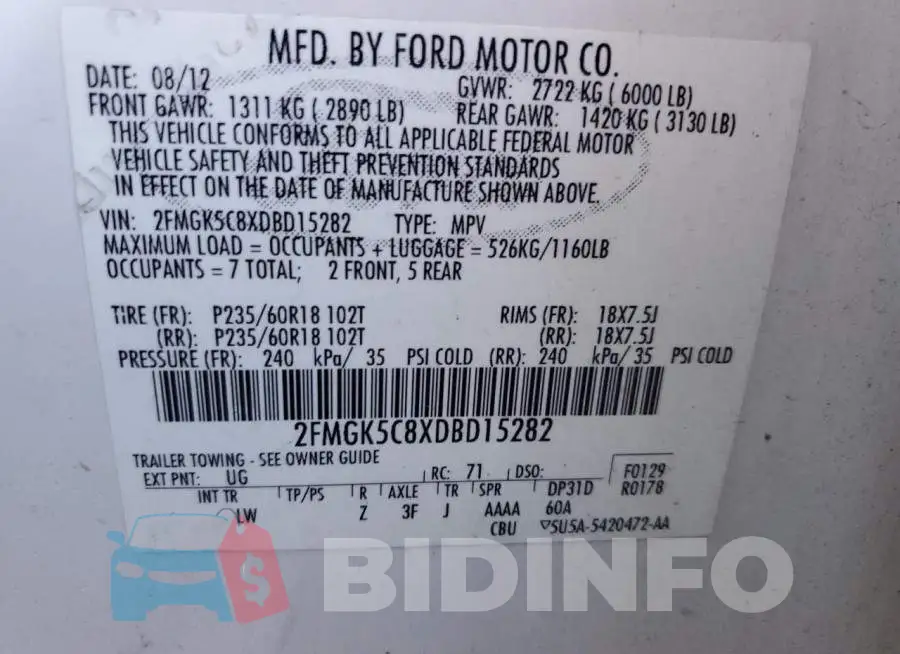2FMGK5C8XDBD15282 Photo# 10