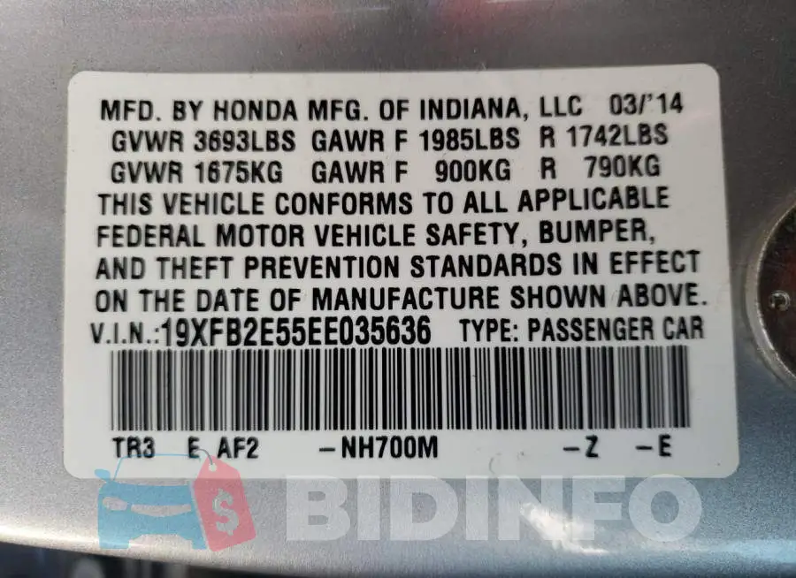 19XFB2E55EE035636 Photo# 12