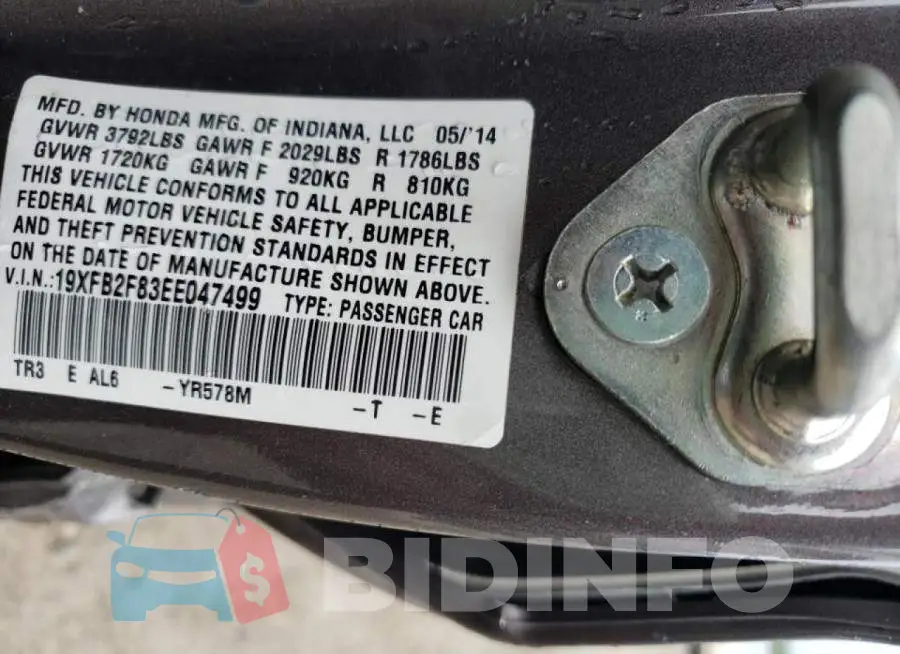 19XFB2F83EE047499 Photo# 10