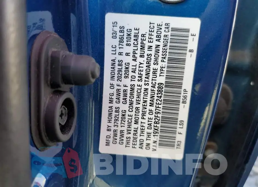 19XFB2F97FE243889 Photo# 10
