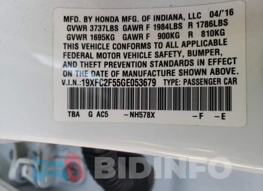 19XFC2F55GE053679 Photo# 10