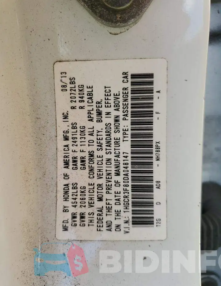 1HGCR3F80DA048147 Photo# 10