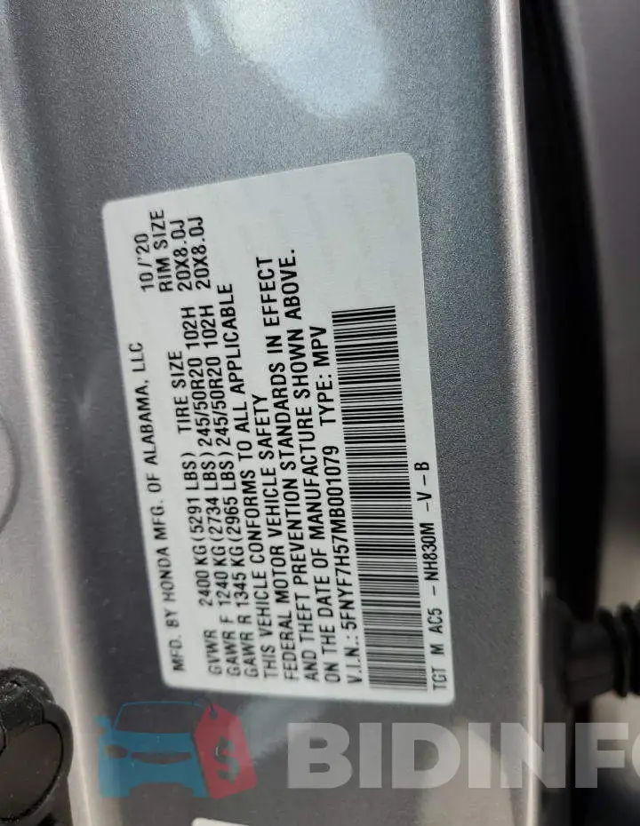 5FNYF7H57MB001079 Photo# 10