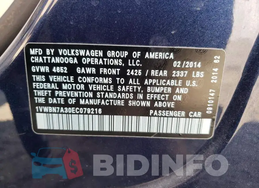 1VWBN7A30EC079216 Photo# 10