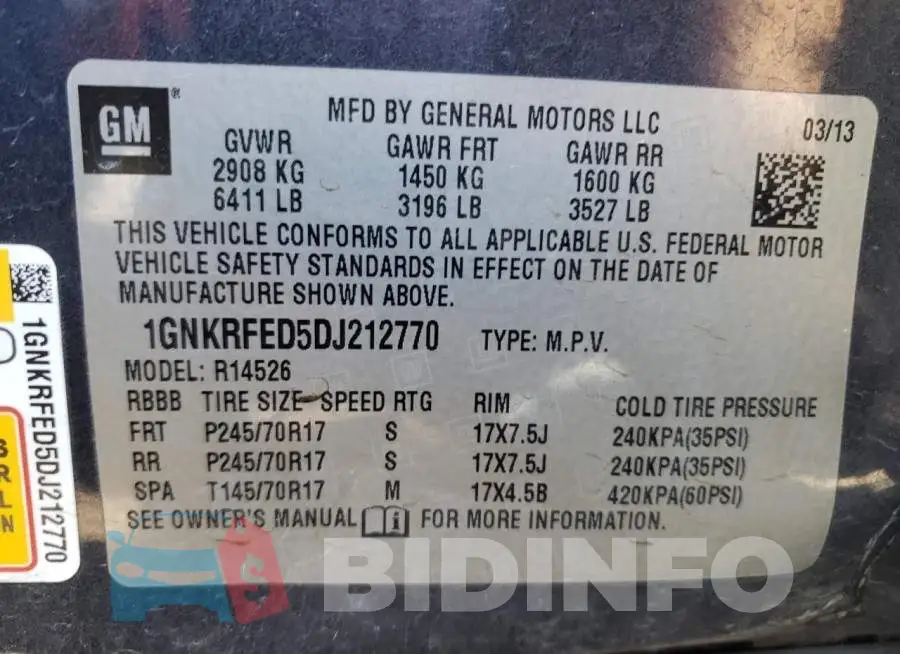 1GNKRFED5DJ212770 Photo# 10