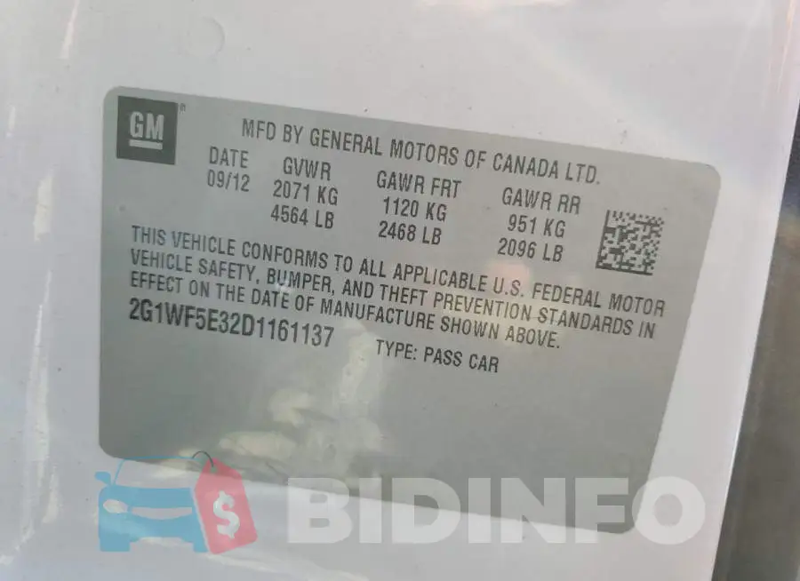 2G1WF5E32D1161137 Photo# 10
