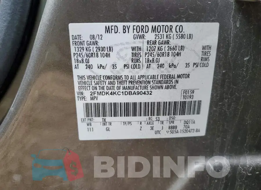 2FMDK4KC1DBA90432 Photo# 13