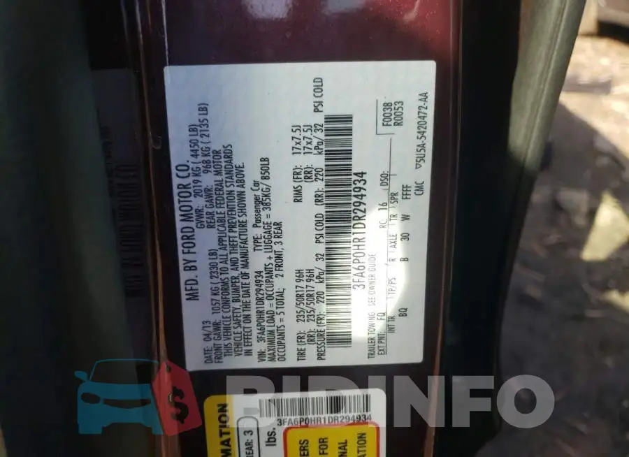 3FA6P0HR1DR294934 Photo# 10
