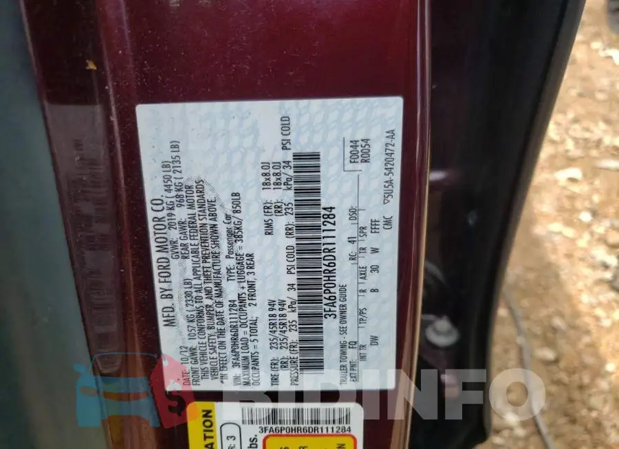 3FA6P0HR6DR111284 Photo# 10