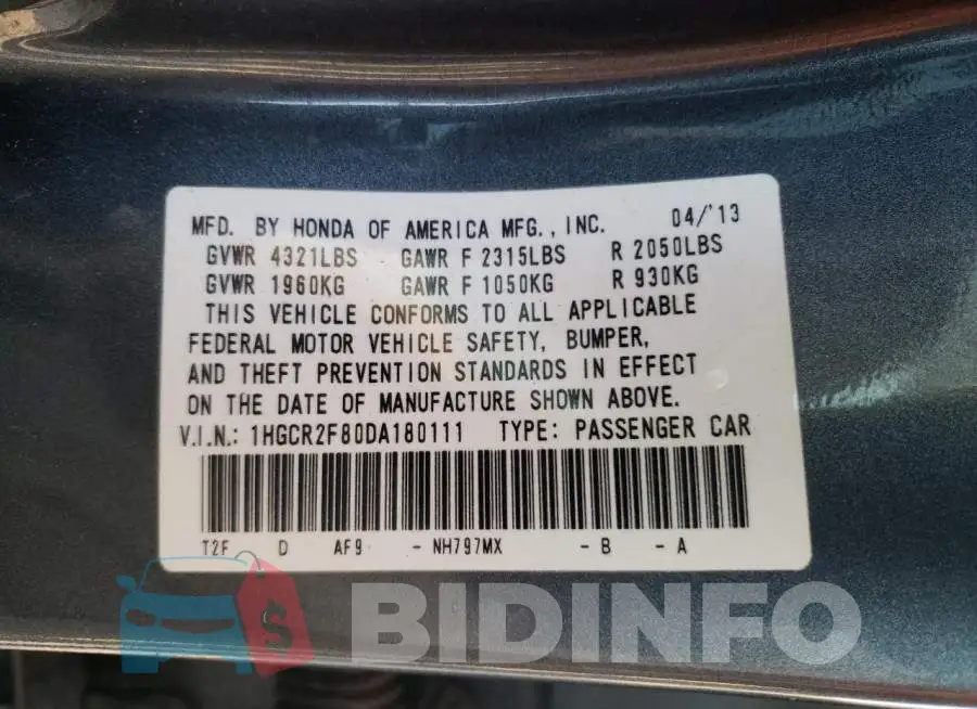 1HGCR2F80DA180111 Photo# 10