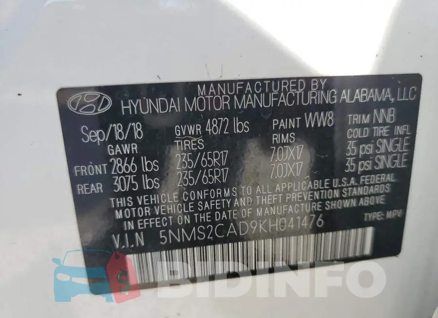 5NMS2CAD9KH041476 Photo# 10