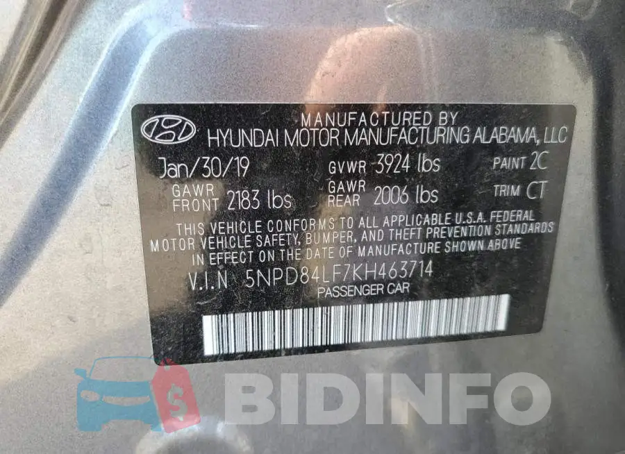 5NPD84LF7KH463714 Photo# 10