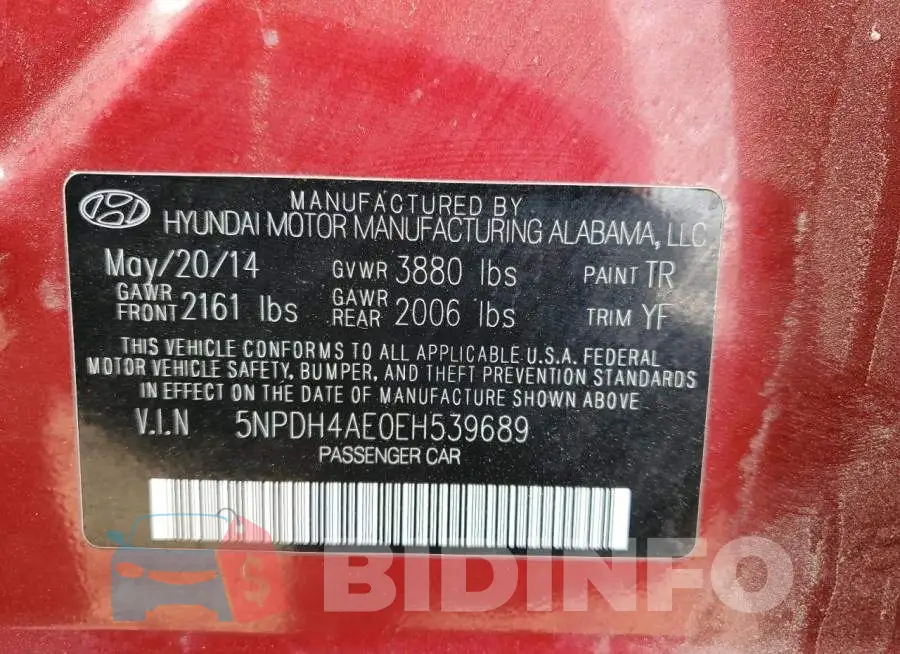 5NPDH4AE0EH539689 Photo# 12