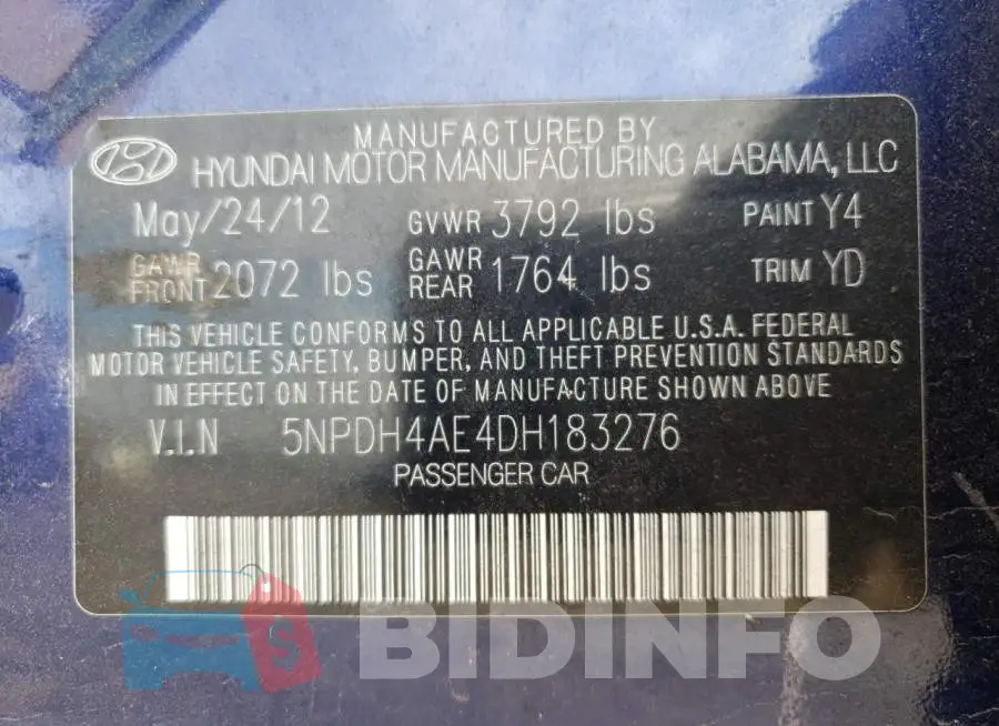 5NPDH4AE4DH183276 Photo# 10