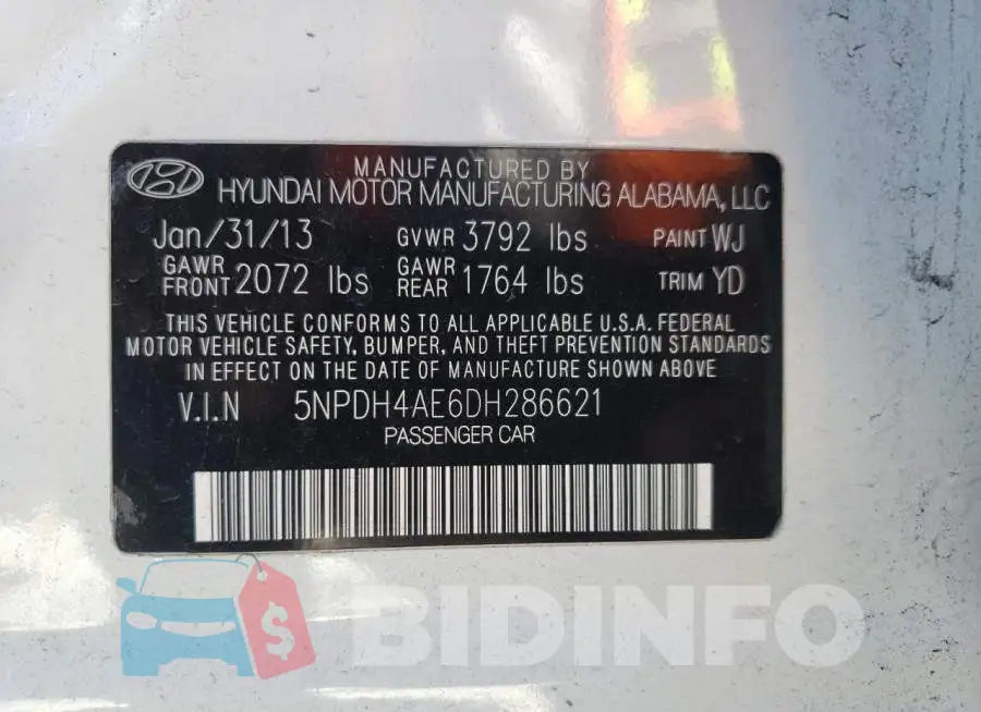 5NPDH4AE6DH286621 Photo# 10