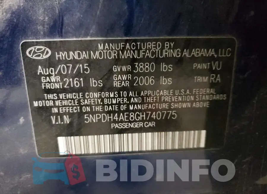 5NPDH4AE8GH740775 Photo# 10