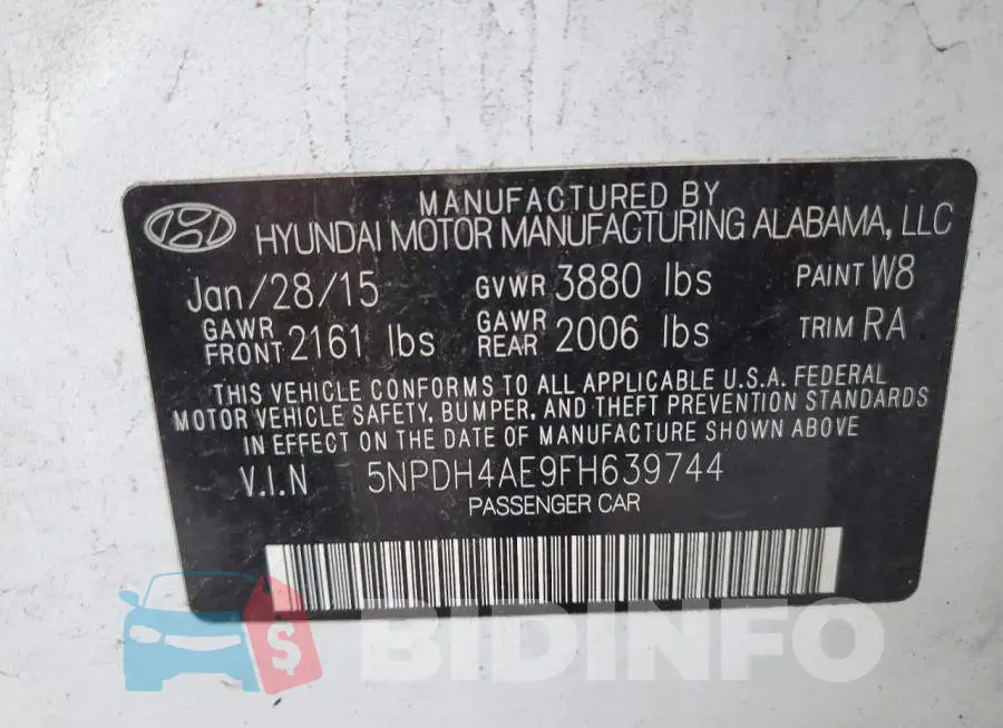 5NPDH4AE9FH639744 Photo# 12