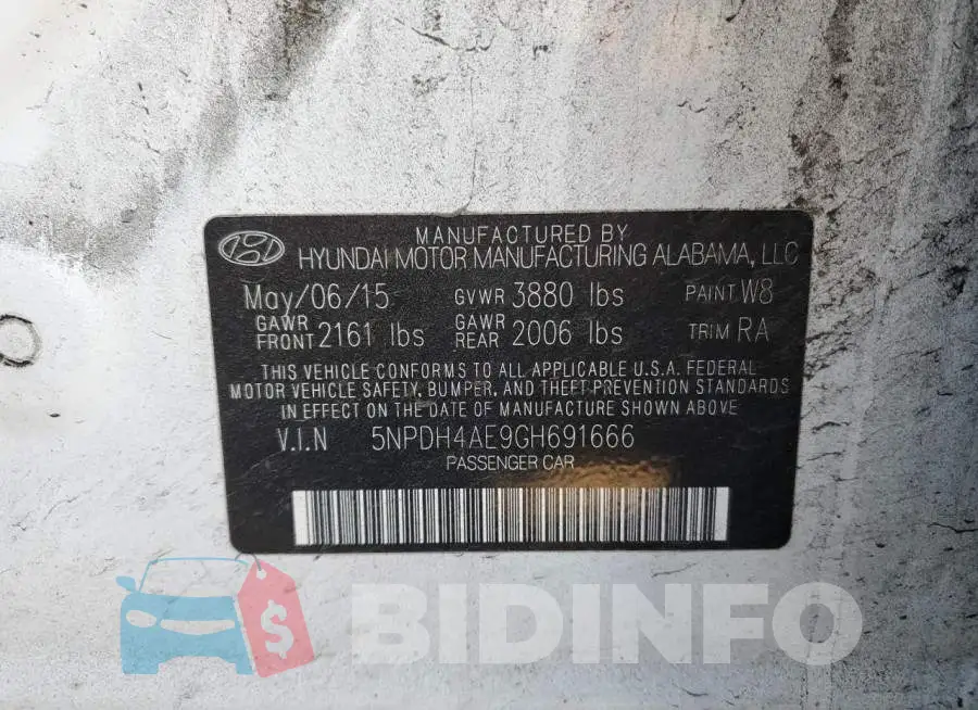 5NPDH4AE9GH691666 Photo# 10