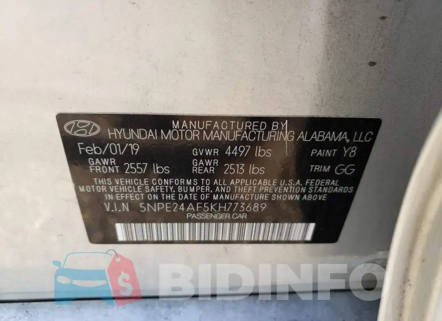 5NPE24AF5KH773689 Photo# 10