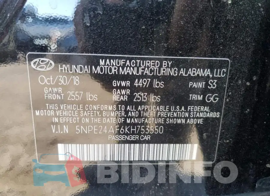 5NPE24AF6KH753550 Photo# 10