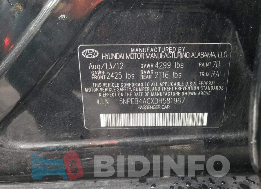 5NPEB4ACXDH581967 Photo# 13