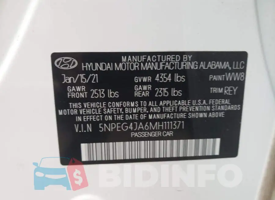 5NPEG4JA6MH111371 Photo# 10