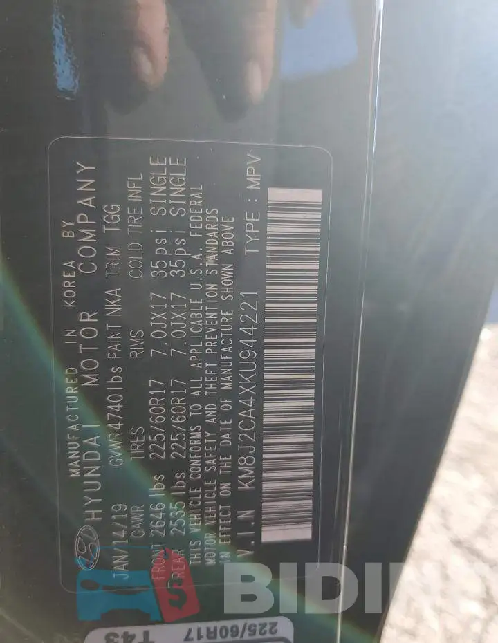 KM8J2CA4XKU944221 Photo# 10