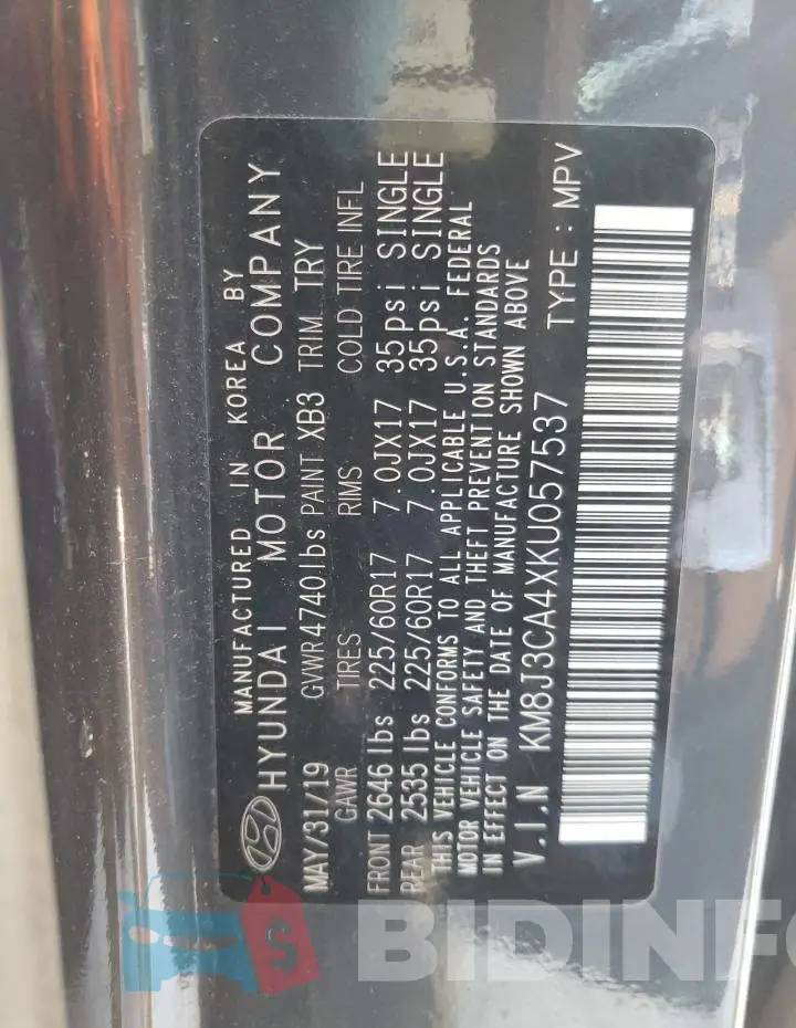 KM8J3CA4XKU057537 Photo# 10