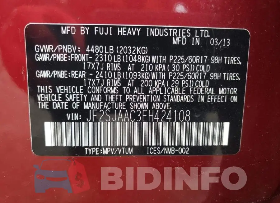JF2SJAAC3EH424108 Photo# 10