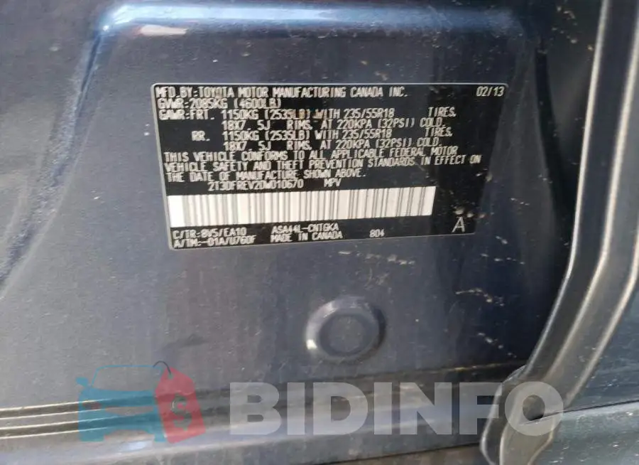 2T3DFREV2DW010670 Photo# 10
