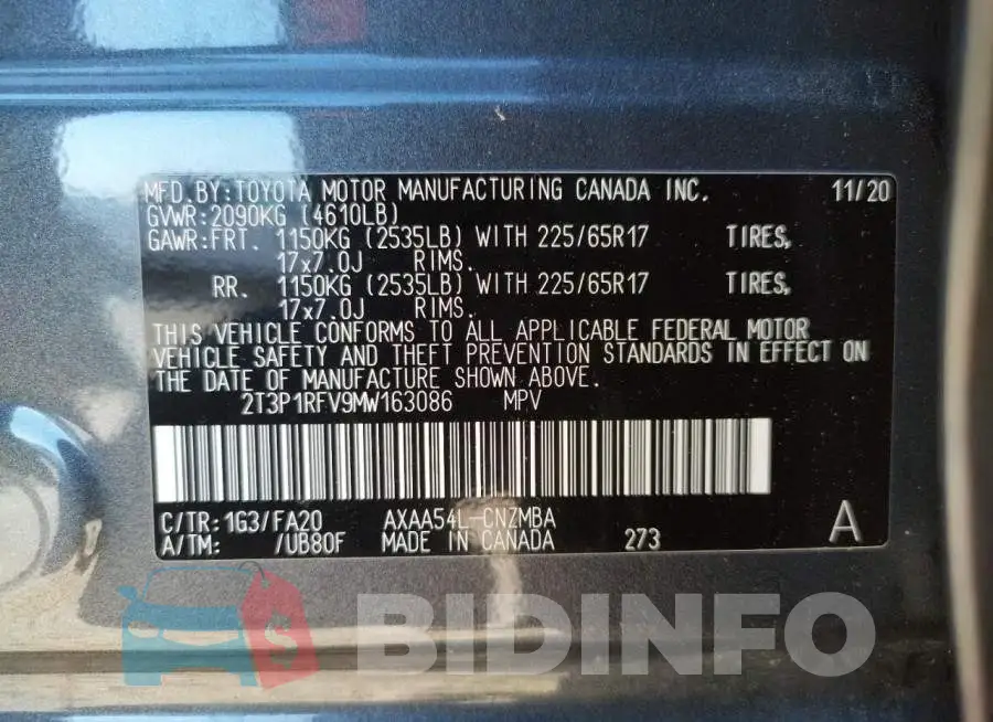 2T3P1RFV9MW163086 Photo# 10