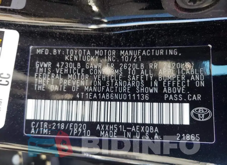 4T1EA1AB6NU011136 Photo# 10