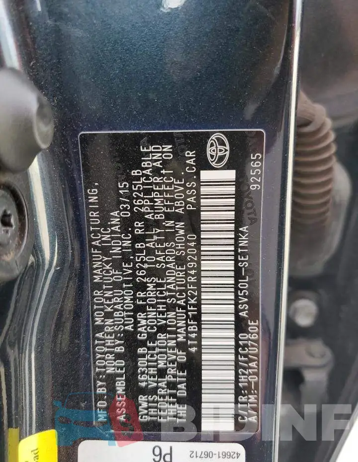 4T4BF1FK2FR492040 Photo# 10