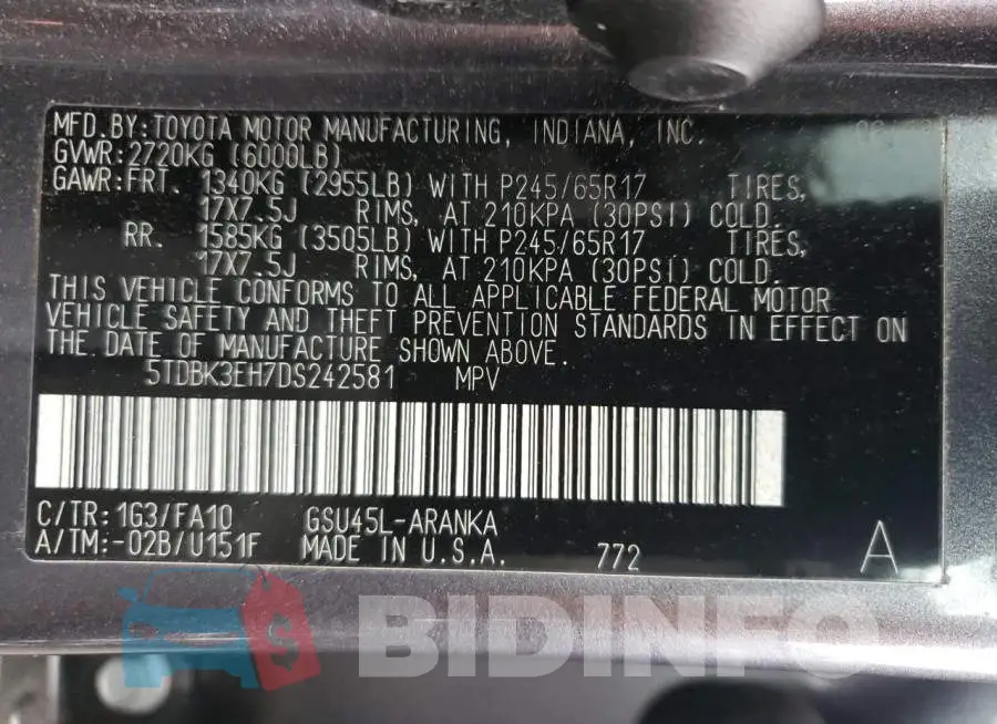 5TDBK3EH7DS242581 Photo# 10