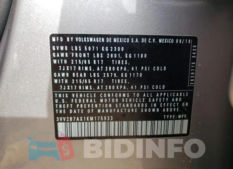 3VV2B7AX1KM175933 Photo# 10