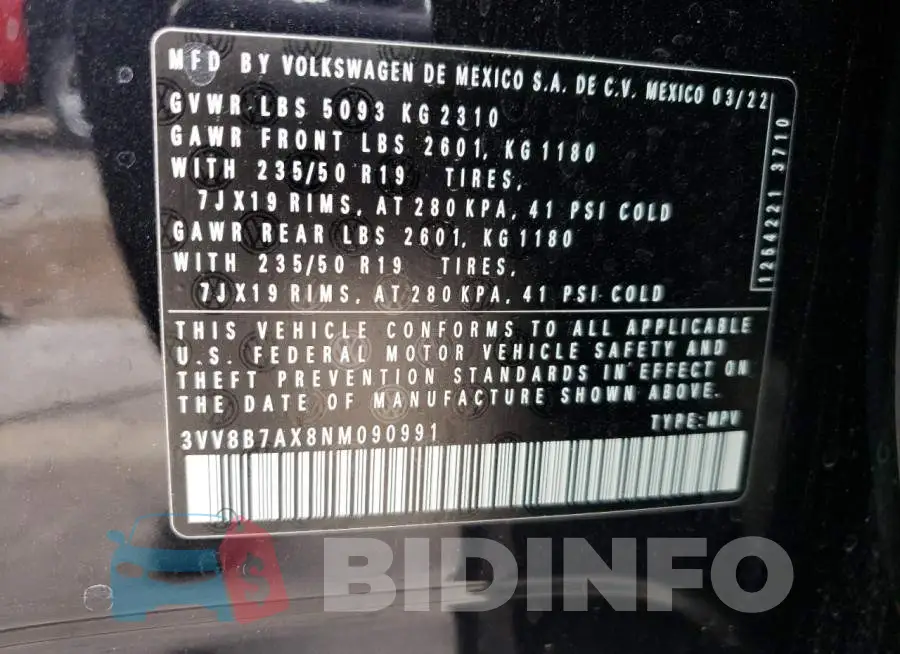 3VV8B7AX8NM090991 Photo# 10