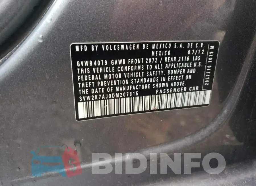 3VW2K7AJ0DM207815 Photo# 10