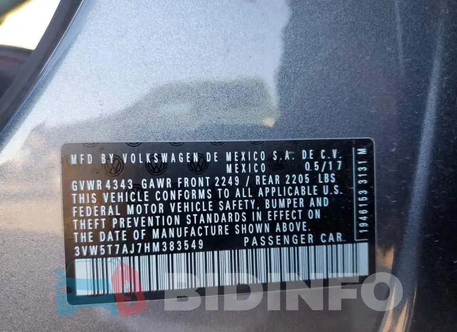 3VW5T7AJ7HM383549 Photo# 10