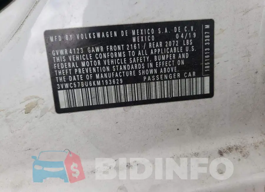 3VWC57BU6KM193629 Photo# 10