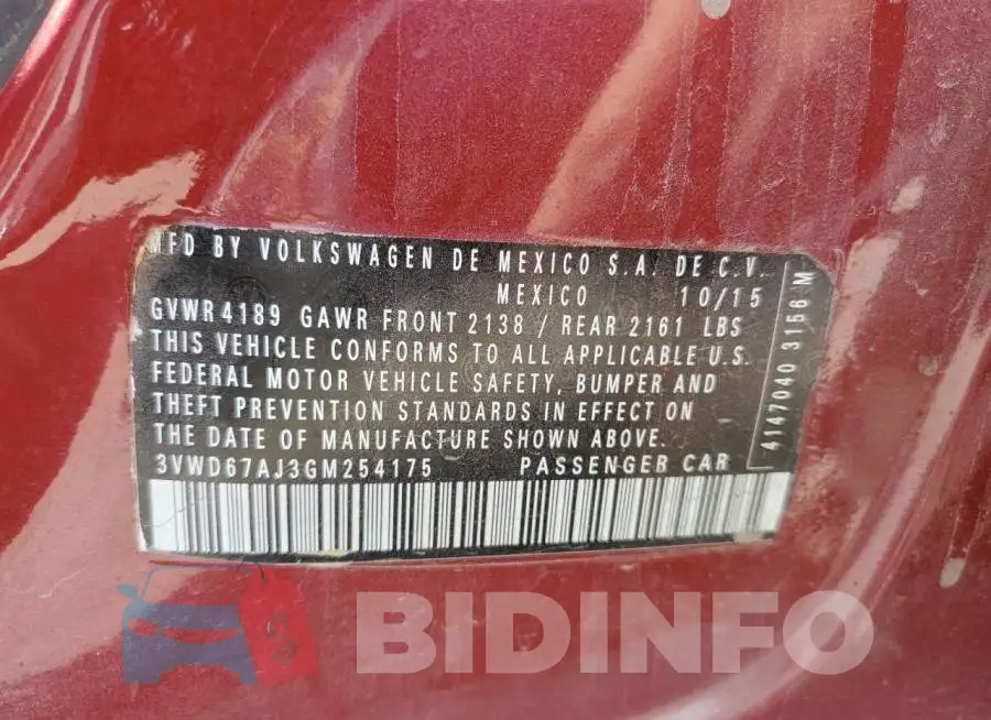 3VWD67AJ3GM254175 Photo# 10