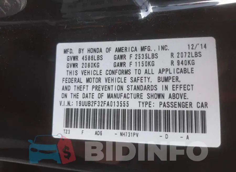 19UUB2F32FA013555 Photo# 10