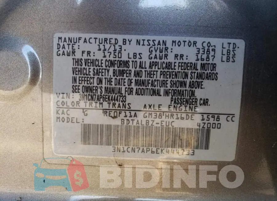 3N1CN7AP6EK444733 Photo# 13