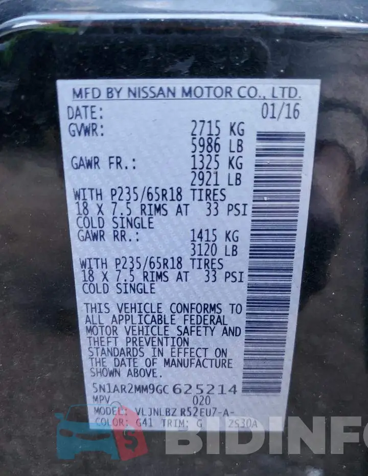 5N1AR2MM9GC625214 Photo# 12