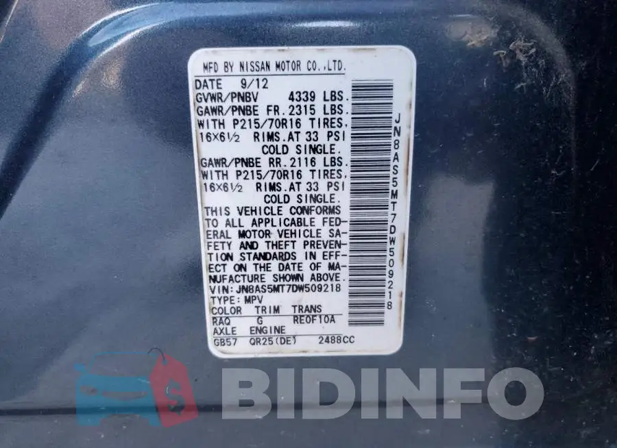 JN8AS5MT7DW509218 Photo# 13